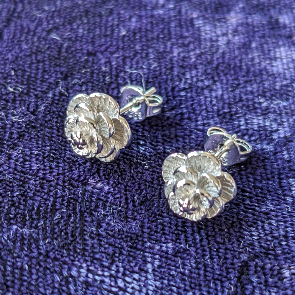 Artisan 925 Sterling Silver Rose Flower Earrings
